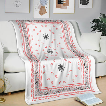 Ultra Plush 4 Red/Black on White Bandana Throw Blanket