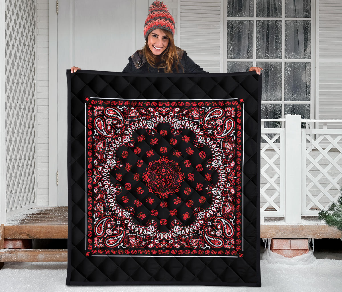 Quilt 2 Red Bandana on Black Plain