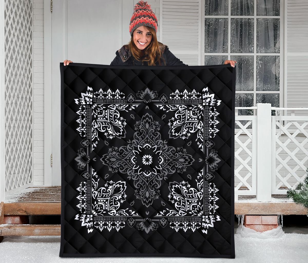 Quilt 3 White Gray on Black Bandana Quilt