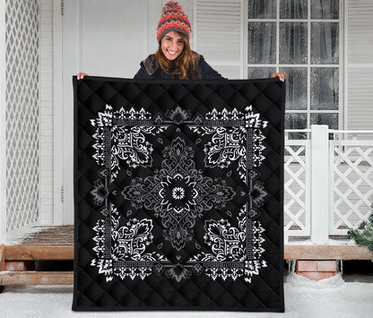 Quilt 3 White Gray on Black Bandana Quilt
