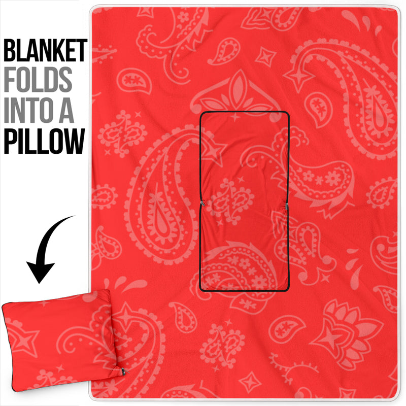 Pillow Blanket - Red with Light Paisley