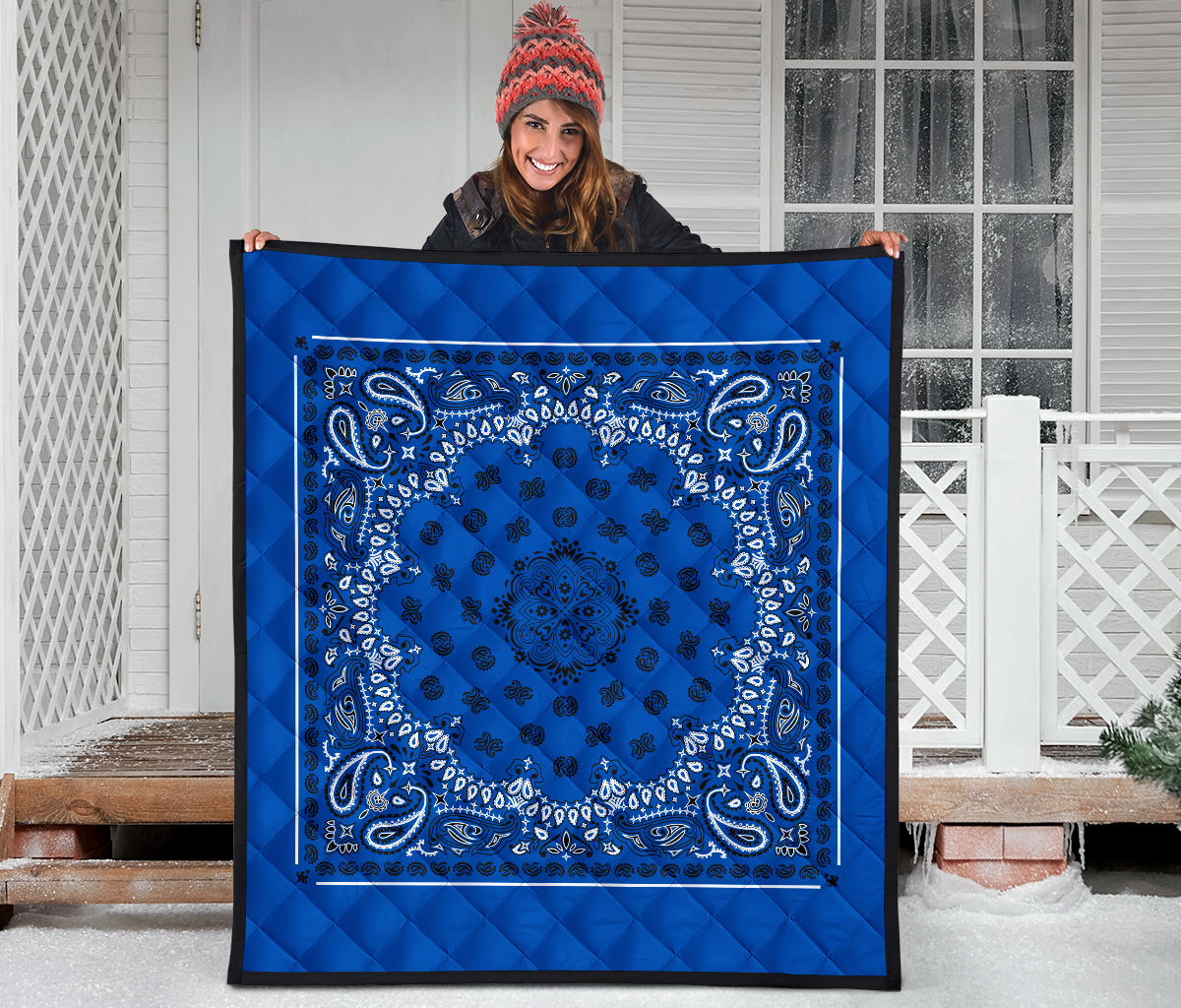 Quilt 2 Black Bandana on Blue