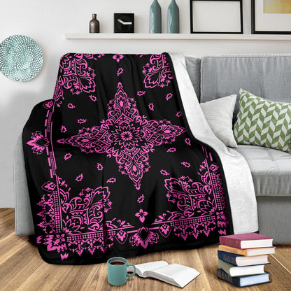 Ultra Plush 3 Pink on Black Bandana Throw Blanket
