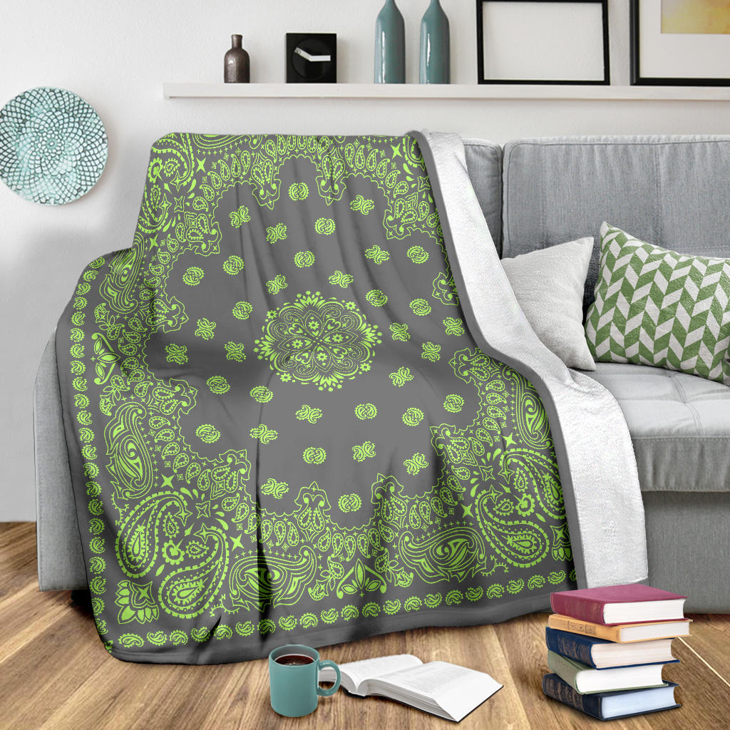 Ultra Plush 2 Lime on Gray Bandana Throw Blanket