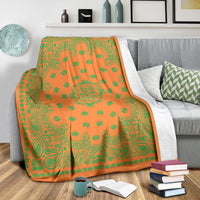 Ultra Plush 2 Green on Orange Bandana Throw Blanket
