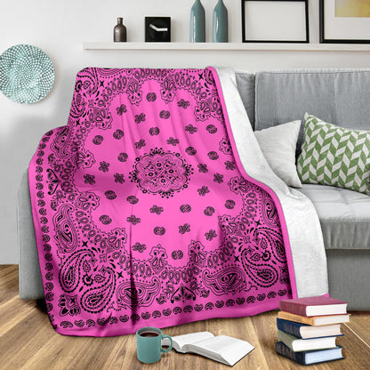 Ultra Plush 2 Black on Pink Bandana Throw Blanket