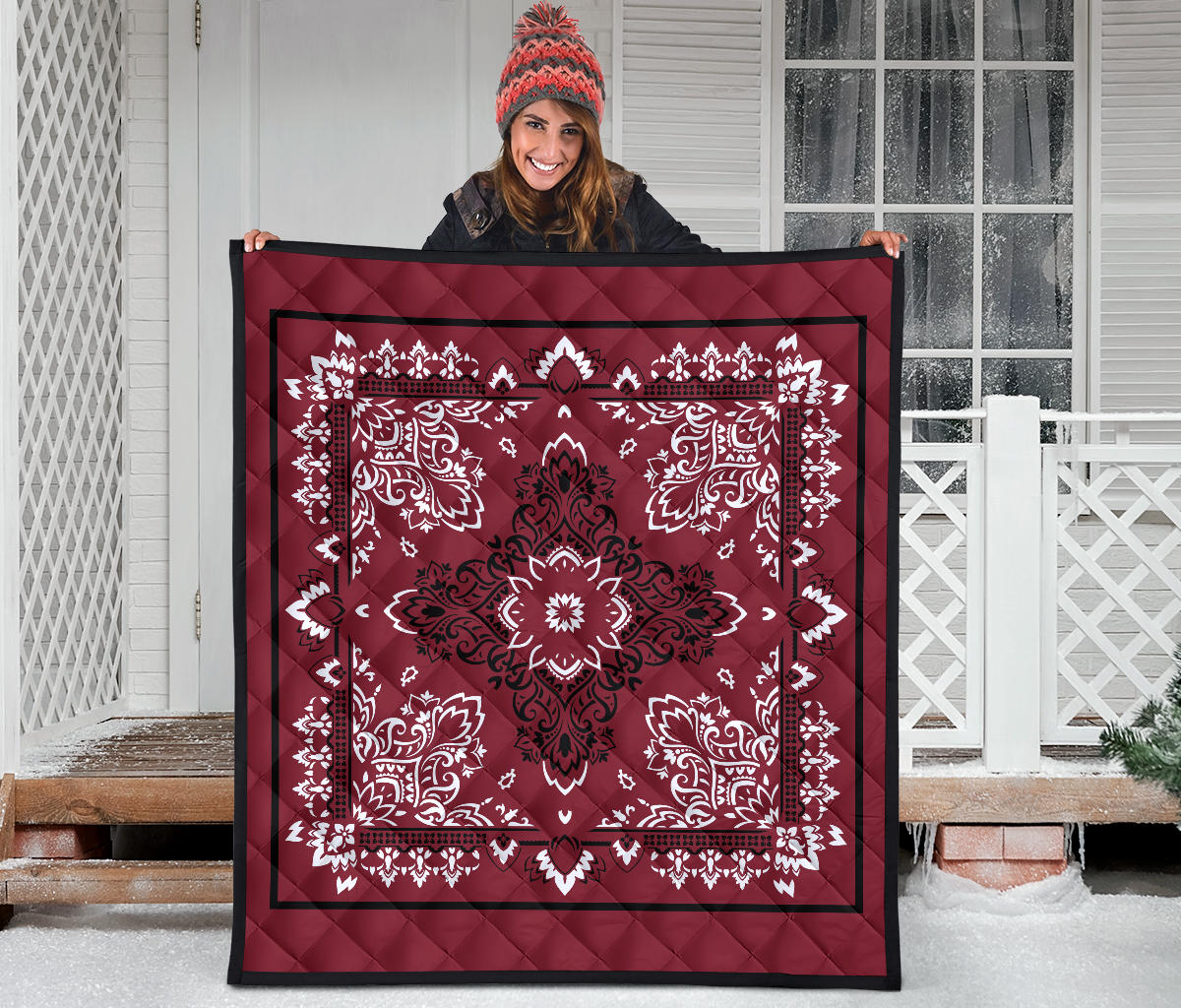 Quilt 3 Black White Maroon Bandana Quilt