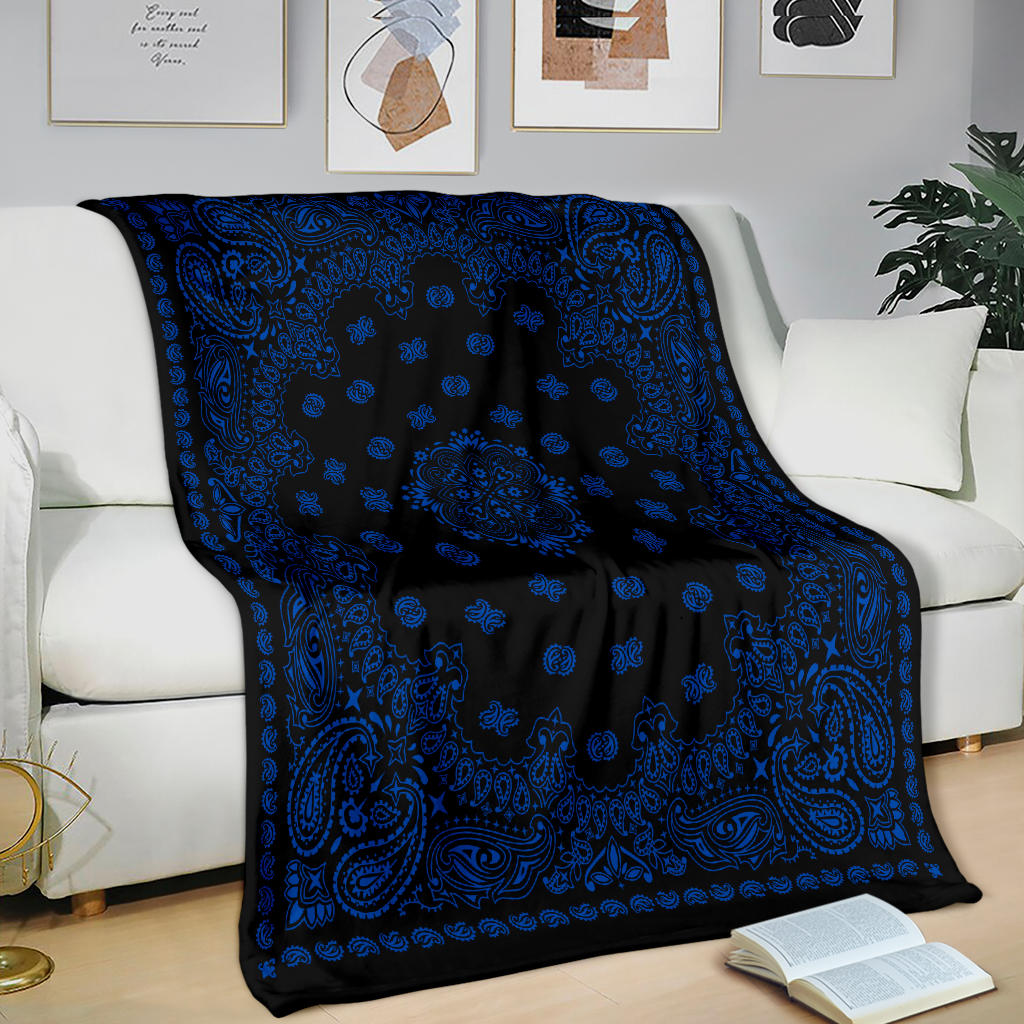 Ultra Plush 2 Cobalt on Black Bandana Throw Blanket