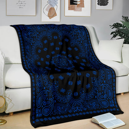 Ultra Plush 2 Cobalt on Black Bandana Throw Blanket