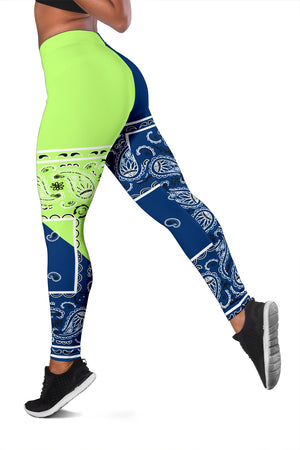 Women's Leggings - Navy and Bright Green