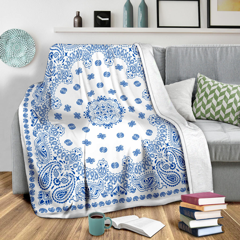 Ultra Plush 2 Cobalt on White Bandana Throw Blanket