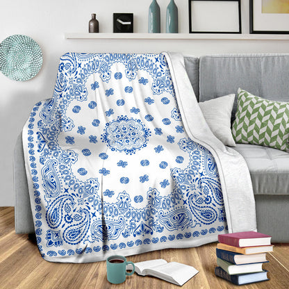 Ultra Plush 2 Cobalt on White Bandana Throw Blanket