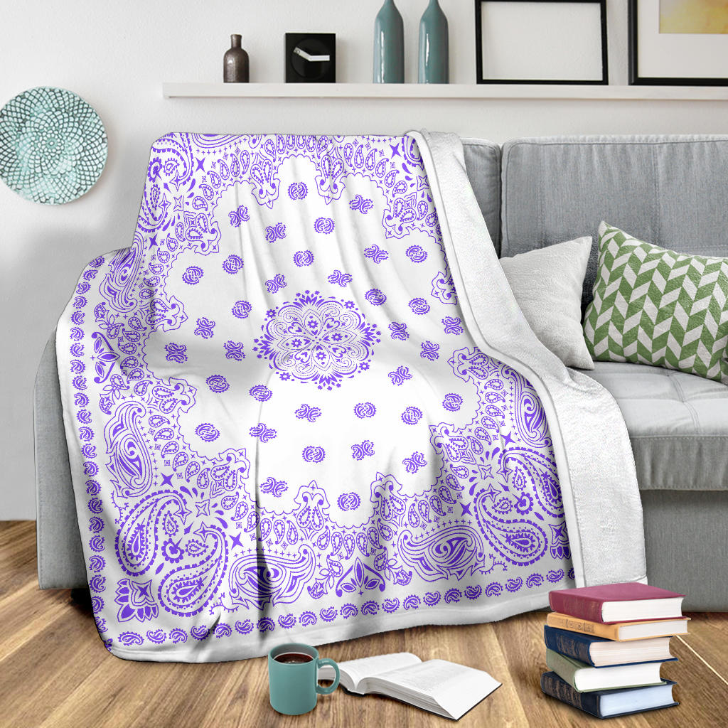 Ultra Plush 2 Purple on White Bandana Throw Blanket