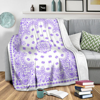 Ultra Plush 2 Purple on White Bandana Throw Blanket