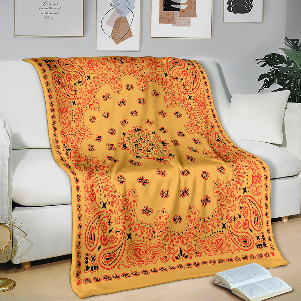 Ultra Plush Red on Peach Bandana Throw Blanket