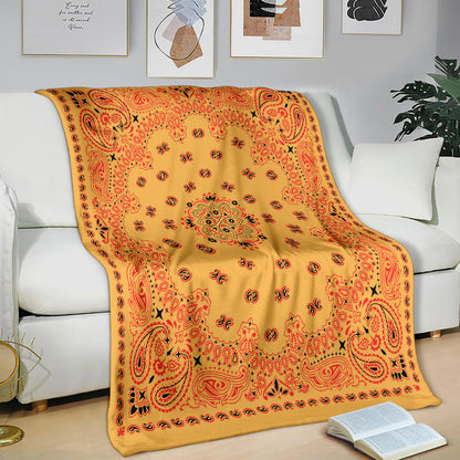 Ultra Plush Red on Peach Bandana Throw Blanket