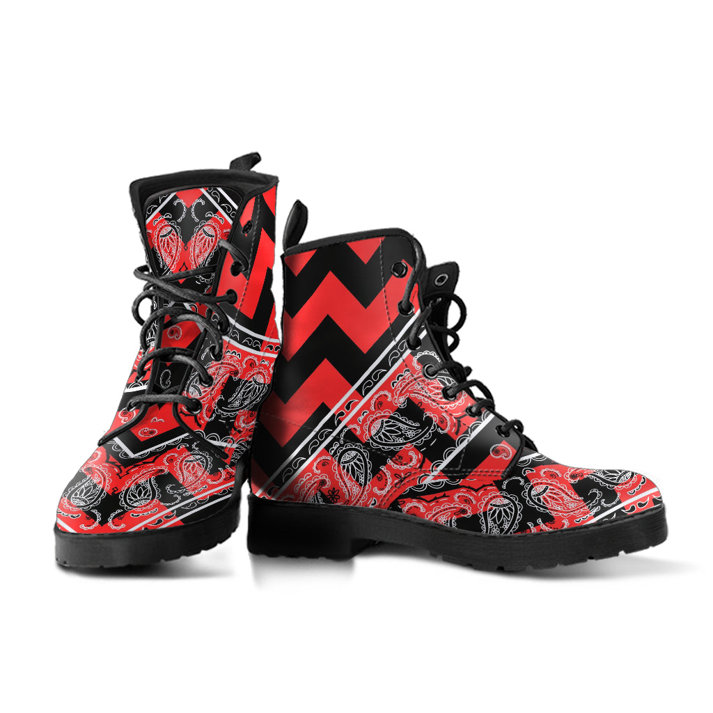 Flying V Zig Zag Leather Bandana Boot - Red Black