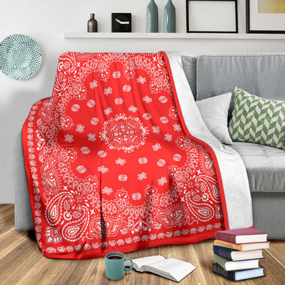 Ultra Plush 2 White on Red Bandana Throw Blanket