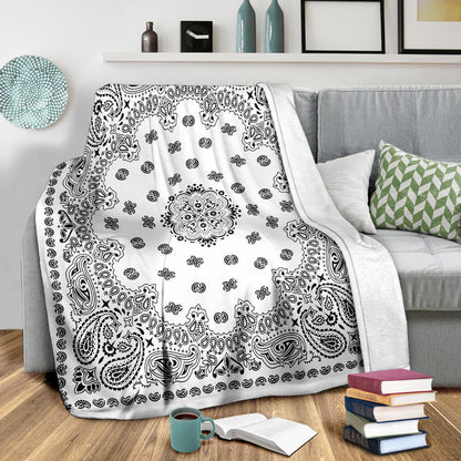 Ultra Plush 2 Black on White Bandana Throw Blanket