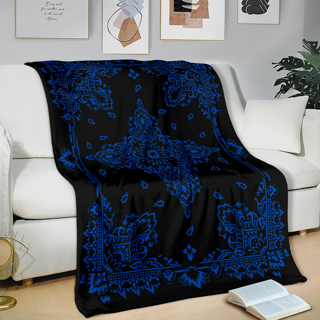 Ultra Plush 3 Cobalt on Black Bandana Throw Blanket
