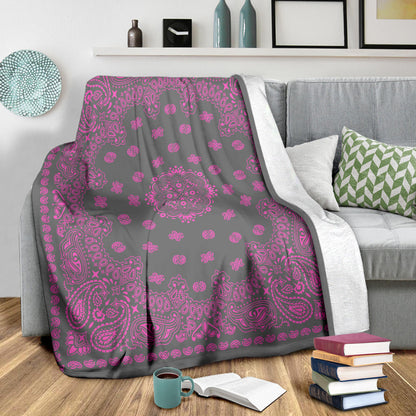 Ultra Plush 2 Pink on Gray Bandana Throw Blanket