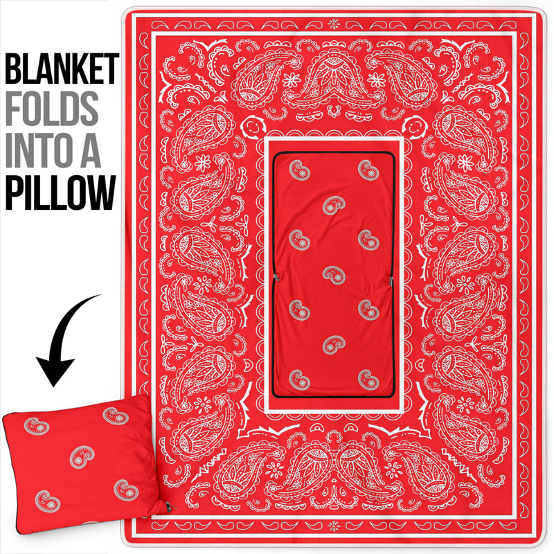 Pillow Blanket - Traditional Red and White