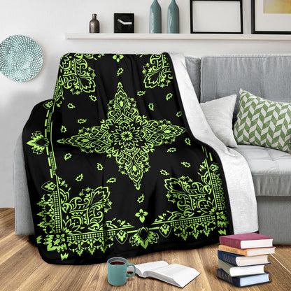 Ultra Plush 3 Lime on Black Bandana Throw Blanket