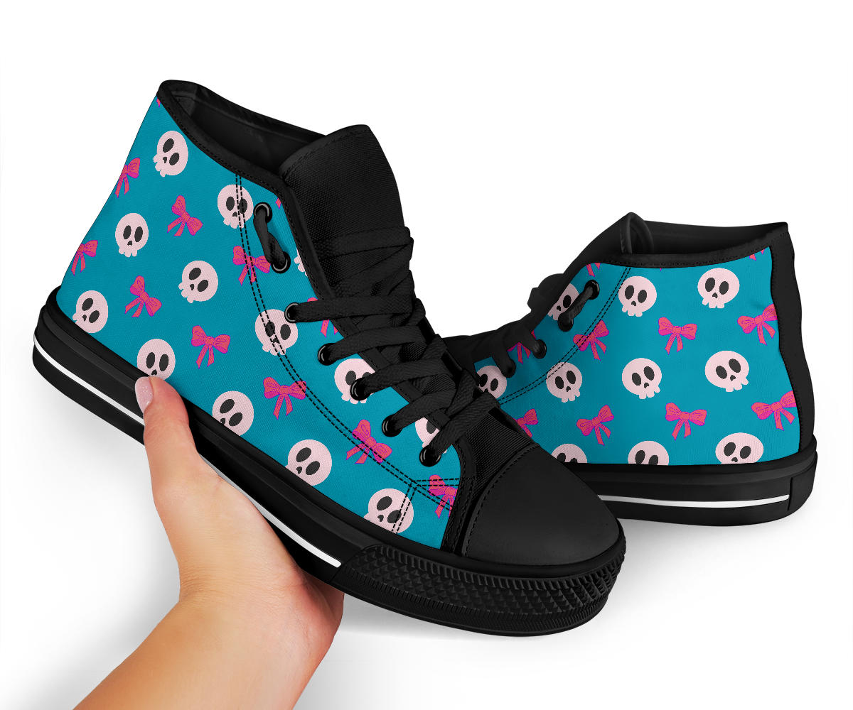 High Top Sneakers - Skulls and Bows Teal