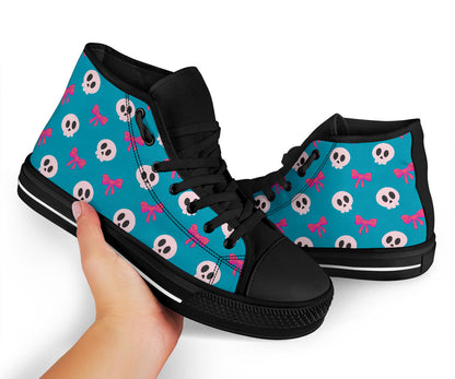 High Top Sneakers - Skulls and Bows Teal