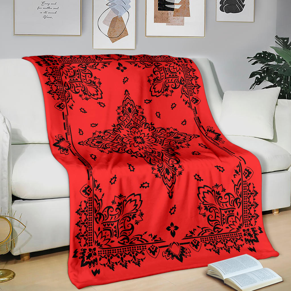 Ultra Plush 3 Black on Red Bandana Throw Blanket
