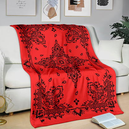 Ultra Plush 3 Black on Red Bandana Throw Blanket