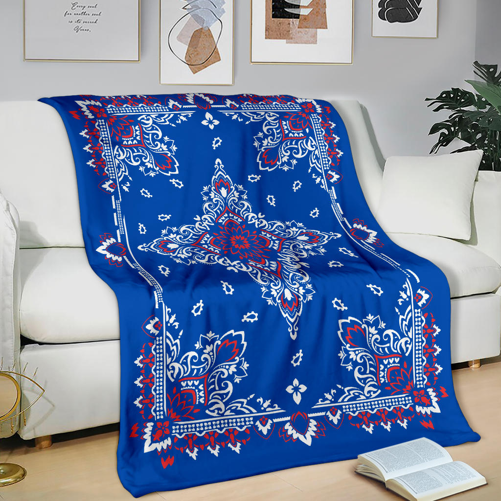 Ultra Plush 3 Red White on Blue Bandana Throw Blanket