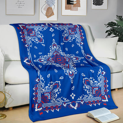 Ultra Plush 3 Red White on Blue Bandana Throw Blanket