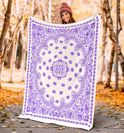 Ultra Plush 2 Violet on White Bandana Throw Blanket