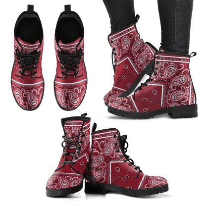 Women's Leather Bandana Boot - Maroon