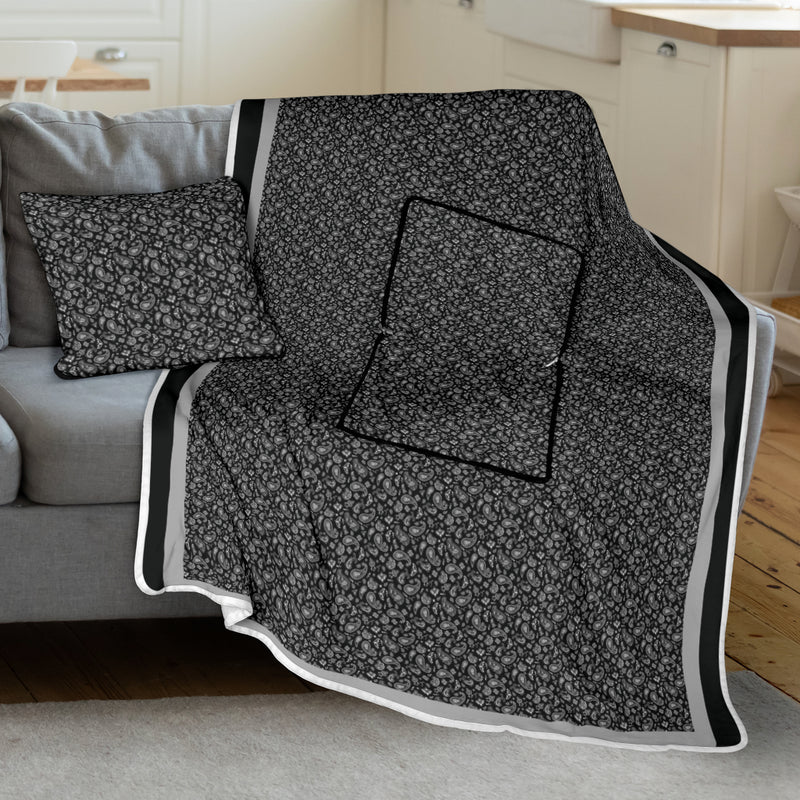 Pillow Blanket - Black with Gray