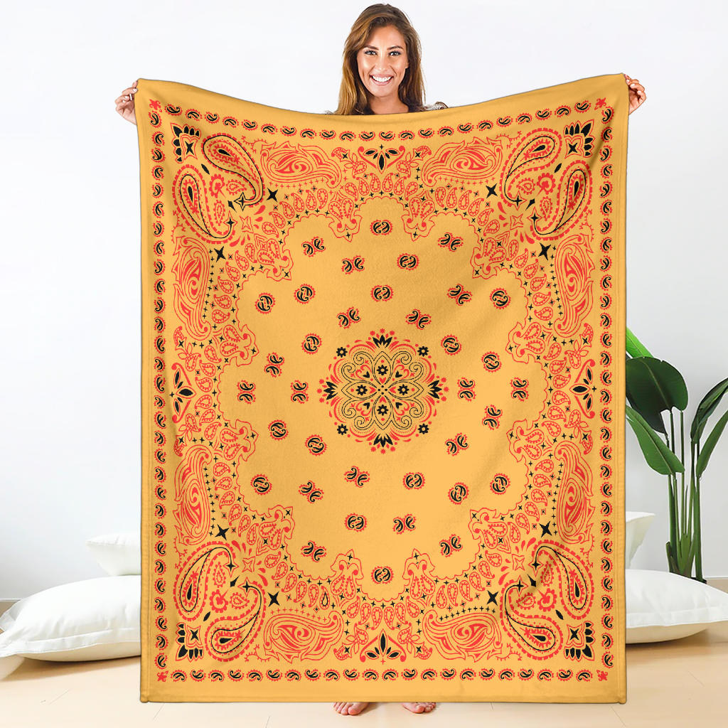 Ultra Plush Red on Peach Bandana Throw Blanket