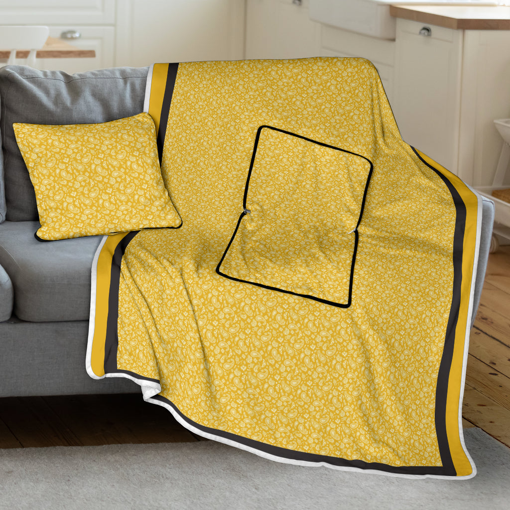 Pillow Blanket - Gold with Black