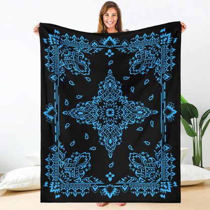 Ultra Plush 3 Lt Blue on Black Bandana Throw Blanket
