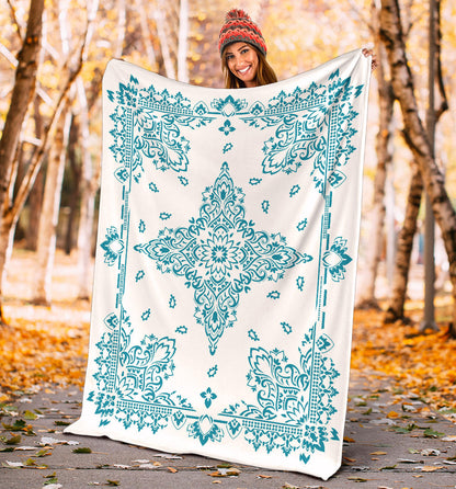 Ultra Plush 3 Teal on White Bandana Throw Blanket