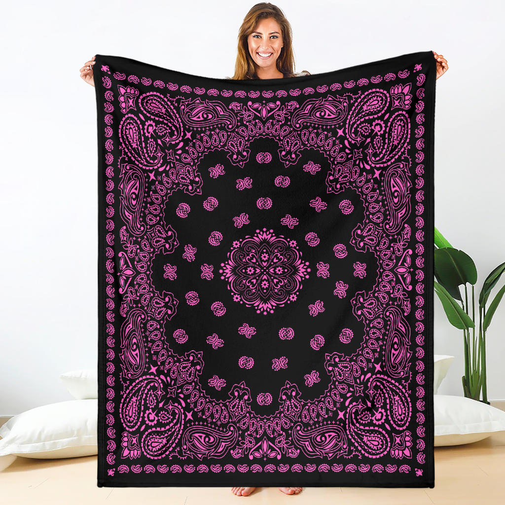Ultra Plush 2 Pink on Black Bandana Throw Blanket
