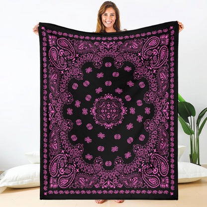 Ultra Plush 2 Pink on Black Bandana Throw Blanket