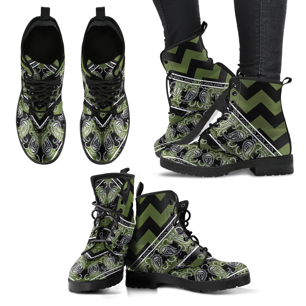 Flying V Zig Zag Leather Bandana Boot - Army Green