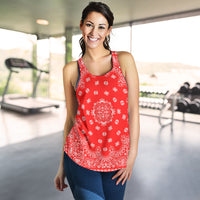 Women's Racer Tank - White Bandana on Red