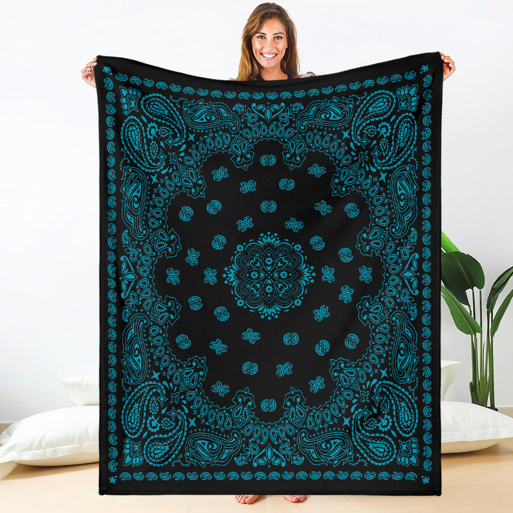 Ultra Plush 2 Dk Teal on Black Bandana Throw Blanket
