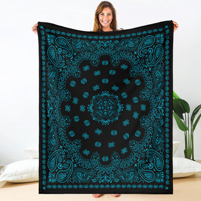 Ultra Plush 2 Dk Teal on Black Bandana Throw Blanket