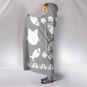 Ultimate Gray Kittles and Fish Hooded Blanket