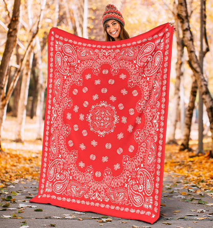 Ultra Plush 2 White on Red Bandana Throw Blanket