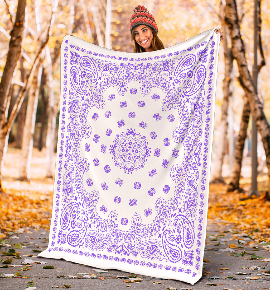 Ultra Plush 2 Purple on White Bandana Throw Blanket