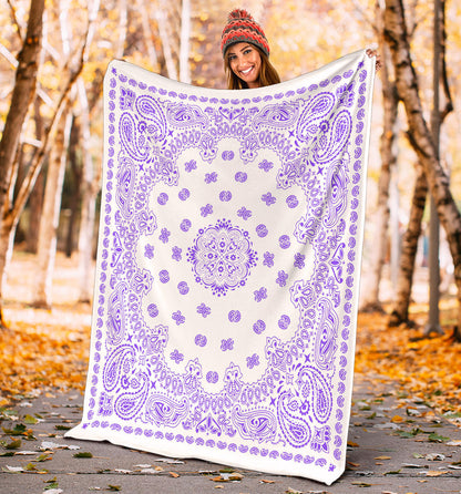 Ultra Plush 2 Purple on White Bandana Throw Blanket